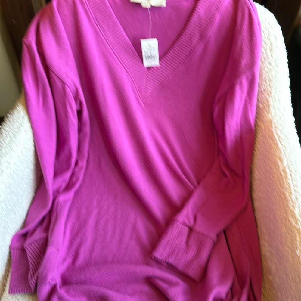 Loft Large bright pink soft v neck sweater